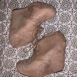 Cream Color Suede Platform Wedges